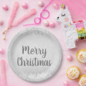 Zilveren Grijze Vorst Vrolijk Kerstfeest Papieren Bordje (Feest)