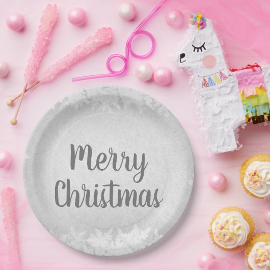 Zilveren Grijze Vorst Vrolijk Kerstfeest Papieren Bordje (Feest)