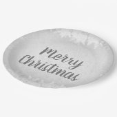 Zilveren Grijze Vorst Vrolijk Kerstfeest Papieren Bordje (Gekanteld)