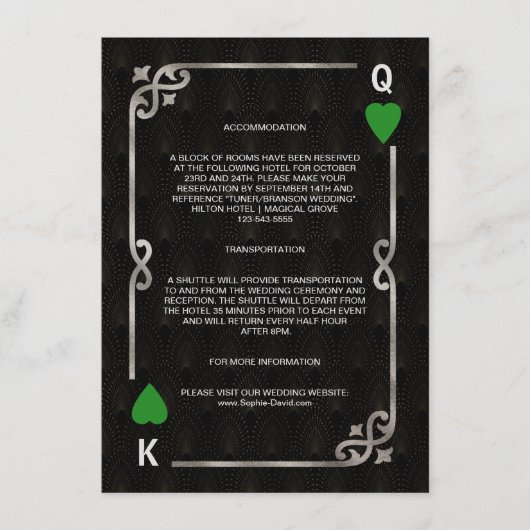 Zilveren Groene Casino Vegas Poker Trouwdetails Informatiekaartje (Voorkant)