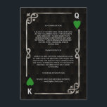 Zilveren Groene Casino Vegas Poker Trouwdetails Informatiekaartje<br><div class="desc">Uniek Casino Royale en Great Gatsby-thema kaartontwerp. Het bevat vintage art deco stijl, een Roaring 1920's old Hollywood gebroken frame met namaak goud folie Fleur-de-lis, bosgroene harten, Q en K in twee hoeken (simuleren speelkaarten), op goud zwarte Art Deco patroon achtergrond. Gebruik de Personaliseer tool om uw informatie toe te...</div>