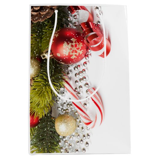 Zilveren Groene en Rode Kerstmisdecoratie Medium Cadeauzakje (Voorkant)