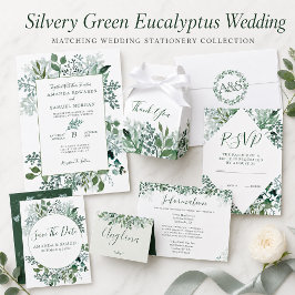 Zilveren Groene Eucalyptus Bruiloft Kaart