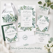 Zilveren Groene Eucalyptus Bruiloft Kaart