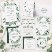 Zilveren Groene Eucalyptus Bruiloft Kaart