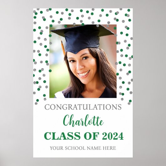 Zilveren Groene Graduation Party Custom 20x30 Foto Poster (Voorkant)
