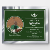 Zilveren Groene Pastor Waardering Kerk Evenement Fotoplaat (Voorkant)