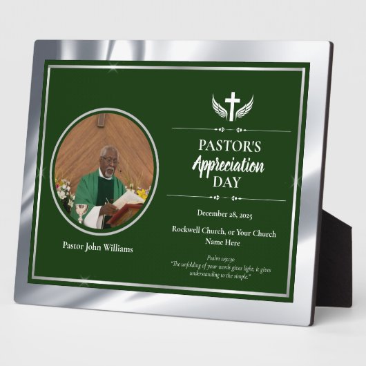 Zilveren Groene Pastor Waardering Kerk Evenement Fotoplaat (Zijkant)