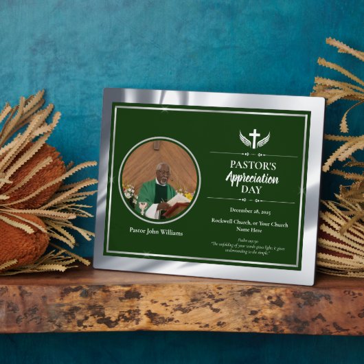 Zilveren Groene Pastor Waardering Kerk Evenement Fotoplaat (Zijkant)