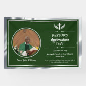 Zilveren Groene Pastor Waardering Kerk Evenement Spandoek (Horizontaal)