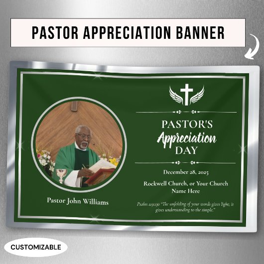 Zilveren Groene Pastor Waardering Kerk Evenement Spandoek