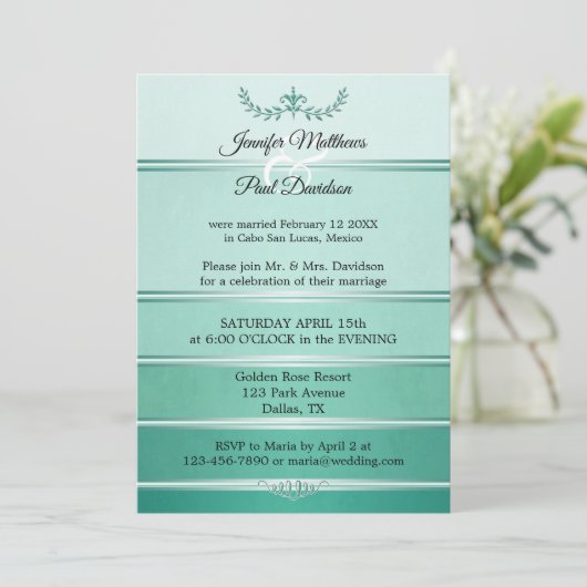 Zilveren Groene Tone op Tone Gestreepte Post Weddi Kaart (Staand voorkant)