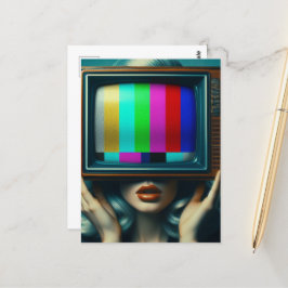 Zilveren Haired Vrouw Met Een TV Op Haar Hoofd Briefkaart