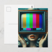 Zilveren Haired Vrouw Met Een TV Op Haar Hoofd Briefkaart (Voorkant / Achterkant)