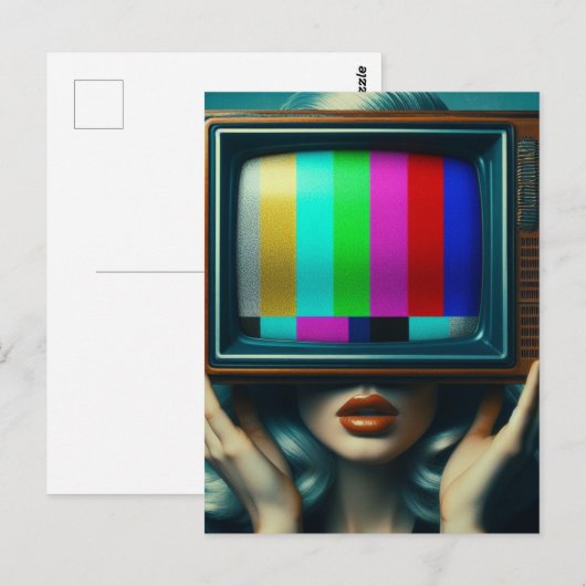 Zilveren Haired Vrouw Met Een TV Op Haar Hoofd Briefkaart (Voorkant / Achterkant)
