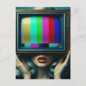Zilveren Haired Vrouw Met Een TV Op Haar Hoofd Briefkaart (Voorkant)