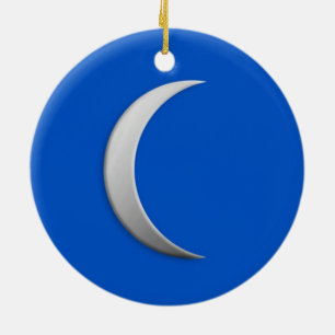Zilveren halve maan - kobalt blauwe achtergrond keramisch ornament
