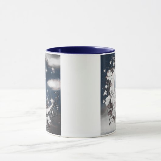 Zilveren halve maan met witte bloesems mok (Midden)