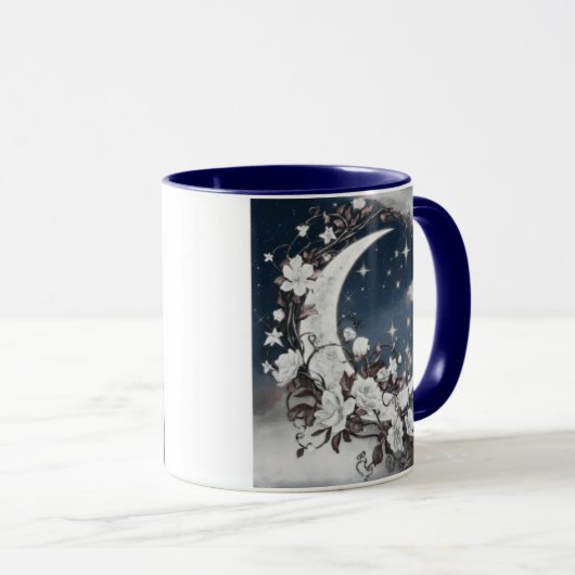 Zilveren halve maan met witte bloesems mok (Voorkant rechts)