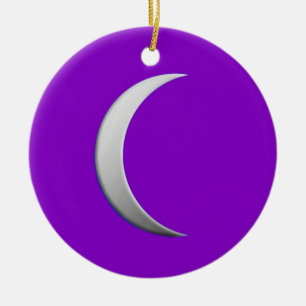 Zilveren halve maan - paarse achtergrond keramisch ornament