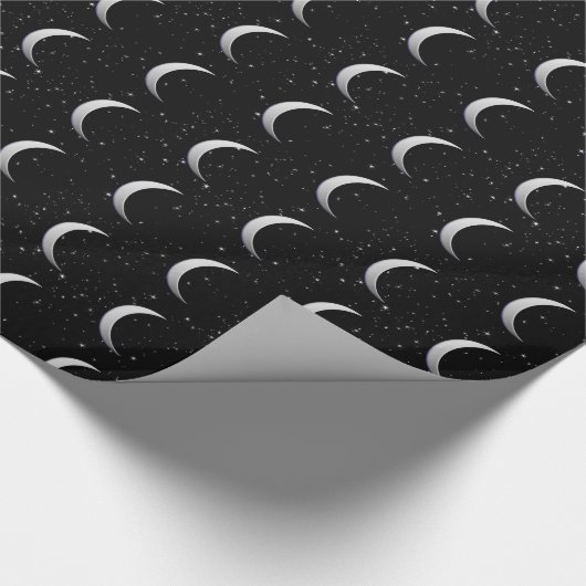 Zilveren halve maan - sterrenachtergrond cadeaupapier (Hoek)