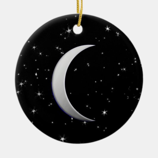 Zilveren halve maan - sterrenachtergrond keramisch ornament (Voorkant)