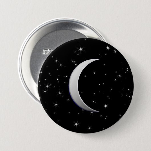 Zilveren halve maan - sterrenachtergrond ronde button 7,6 cm (Voorkant /achterkant)