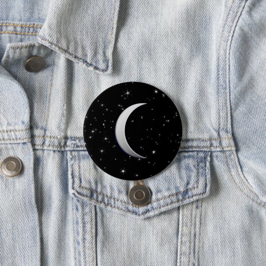 Zilveren halve maan - sterrenachtergrond ronde button 7,6 cm (In situ)