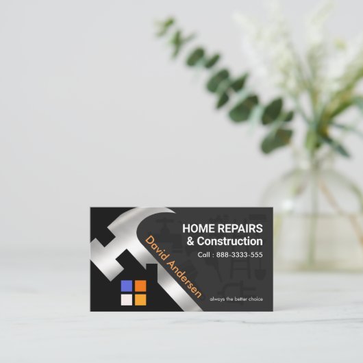 Zilveren Hamer Dak Handyman Visitekaartje (Staand voorkant)