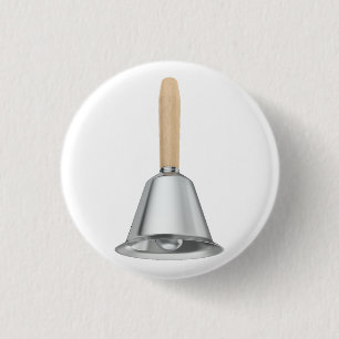 Zilveren handbel met een houten handvat ronde button 3,2 cm