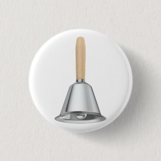 Zilveren handbel met een houten handvat ronde button 3,2 cm (Voorkant)