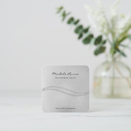 Zilveren Handgemaakte QR Code Sieraden Display Kaa Contactkaartje (Staand voorkant)