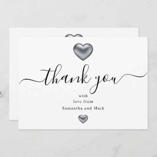 Zilveren hart bruiloft dank u bedankkaart (Voorkant / Achterkant)