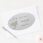 Zilveren hart bruiloft ovale Sticker (Envelop)