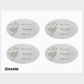 Zilveren hart bruiloft ovale Sticker (Vel)