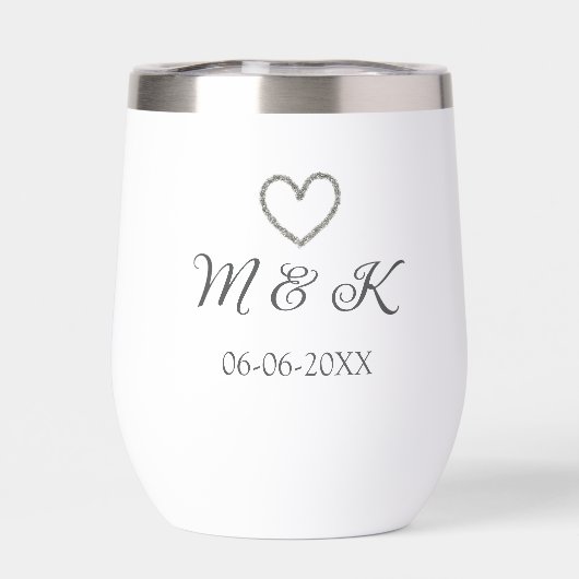 Zilveren hart bruiloft paar naam brief modern (Achterkant)