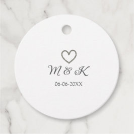Zilveren hart bruiloft paar naam brief modern bedankjes labels