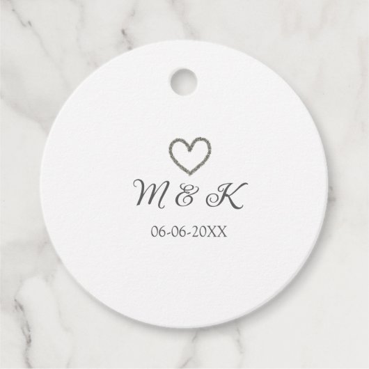 Zilveren hart bruiloft paar naam brief modern bedankjes labels (Voorkant)