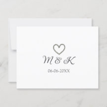 Zilveren hart bruiloft paar naam brief modern