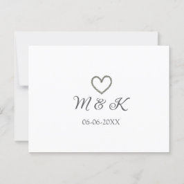 Zilveren hart bruiloft paar naam brief modern briefkaart