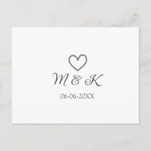 Zilveren hart bruiloft paar naam brief modern briefkaart (Voorkant)