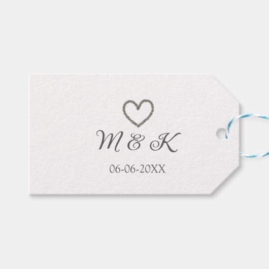 Zilveren hart bruiloft paar naam brief modern cadeaulabel (Voorkant (Horizontaal))