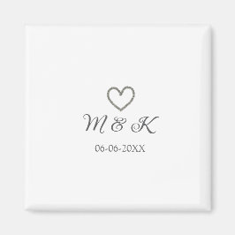Zilveren hart bruiloft paar naam brief modern magneet