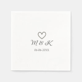 Zilveren hart bruiloft paar naam brief modern servet