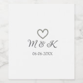 Zilveren hart bruiloft paar naam brief modern wijn etiket (Enkel label)