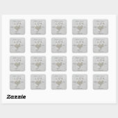 Zilveren Hart Bruiloft Vierkante Sticker (Vel)