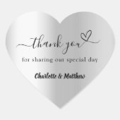 Zilveren hart dank u bruiloft hart sticker (Voorkant)