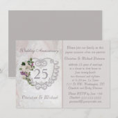 Zilveren hart en lelie 25e huwelijksverjaardag kaart (Voorkant / Achterkant)