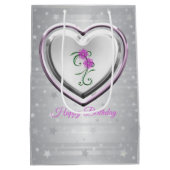 Zilveren hart en paarse bloemen medium cadeauzakje (Achterkant)