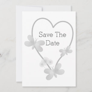 Zilveren Hart en Vlinders Bruiloft Save The Date Aankondiging